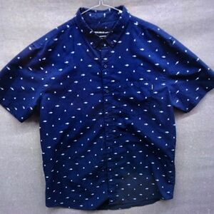 Men's Navy Blue Patterned Short Sleeve Shirt
